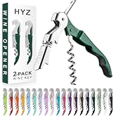 HYZ 2-Pack Wine Opener, Waiter Corkscrew Wine Key for Server, Dark Green | Professional Wine Bottle Opener with Foil Cutter for Bartender. Double-hinged Corkscrew for Smooth Pull. Sturdy for Daily Use