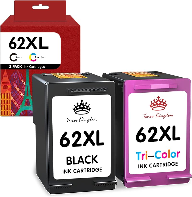 Toner Kingdom 62XL Ink Cartridges Twin Pack Black Tri-Color for HP ENVY