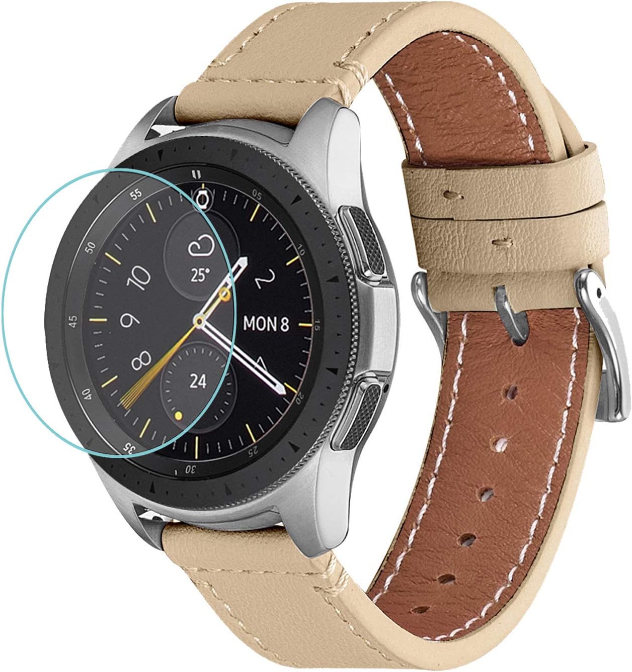 WFEAGL Compatible with Samsung Galaxy Watch Band 42mm 46mm, Top Grain Leather Strap Replacement Wristband for Samsung Samsung Galaxy & Gear S4,S3,S2,S1 (Camel Band+Silver Buckle, 46mm)