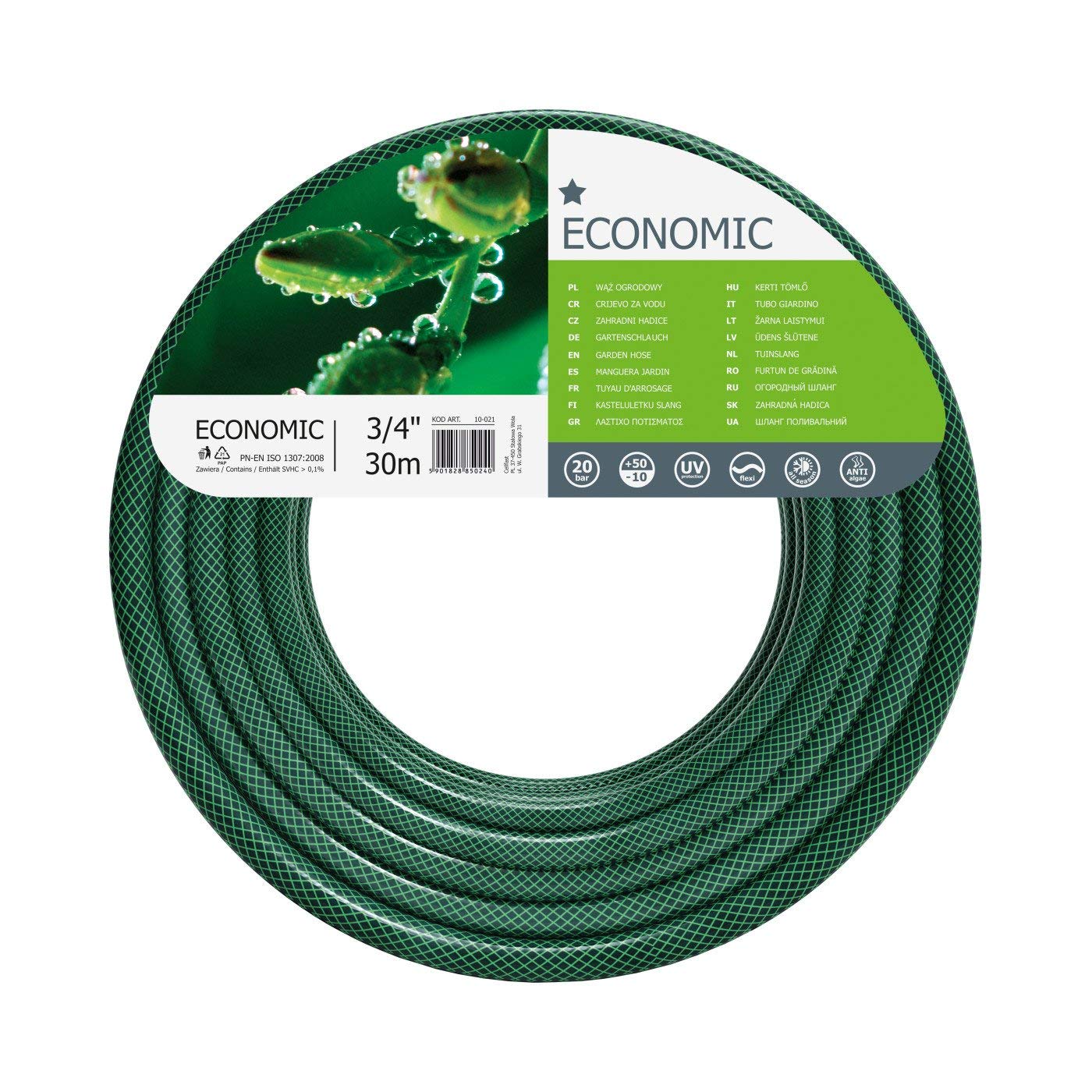 Cellfast Garden Hose ECONOMIC 3/4” 30m, Flexible and Three-layer Hose, Resistance to UV, Internal Part Resistant to Algae, 10-021