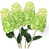 GrainBuds 4pcs Green Hydrangea Artificial Flower, 33.5" Long Stem Real Touch Conical Fake Hydrangea Silk Flowers, for High Vase Flower Arrangements Decoration, Family Farmhouse, Hotel Decor (Green)