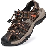 FLARUT Men's Sport Sandals Outdoor Hiking Sandals Closed Toe Leather Athletic Lightweight Trail Walking Casual Sandals Water Shoes