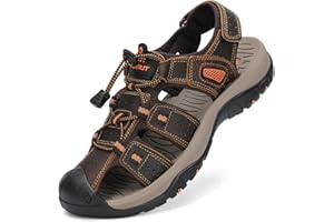 FLARUT Men's Sport Sandals Outdoor Hiking Sandals Closed Toe Leather Athletic Lightweight Trail Walking Casual Sandals Water Shoes
