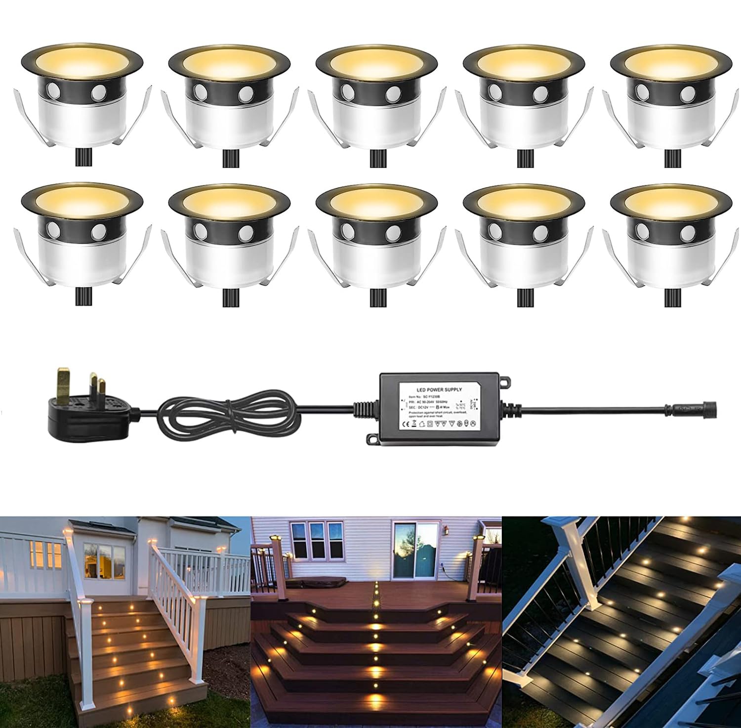 YZGWZLD LED Decking Light Warmwhite Waterproof Plinth Deck Lights,10 Packs Ø30mm 0.6W Buried Garden Light for Decking Lighting, Kitchen Plinths, Bathroom Lights, Saunas