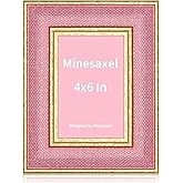 Minesaxel Pink 4x6 Cute Picture Frame,HD Real Glass Unique Fun or Vintage 4 by 6 Photo Frames,Gold Border with Easel for Tabletop and Wall Display 1 Pack