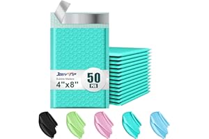 JollyTrip Poly Bubble Mailers 4x8 Padded Envelopes #000 50pcs, Self Seal Shipping Envelopes Padded Packaging for Small Business (Teal)