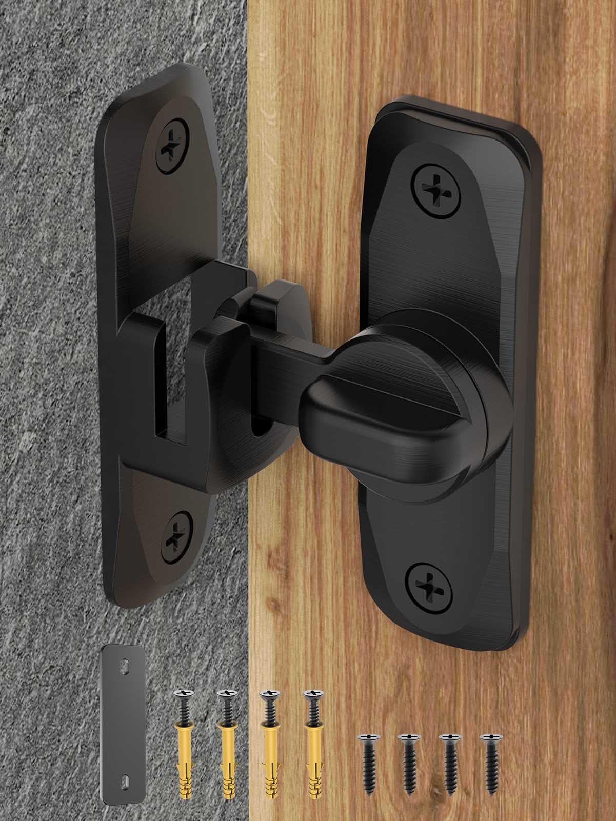 MeBantoo 90/180 Degree Flip Barn Door Lock, Protect Privacy - Security Sliding Door Latch, Small Gate Latches Hardware for Barn, Garden, Bathroom, Cabinet, Window (Black-1PC)