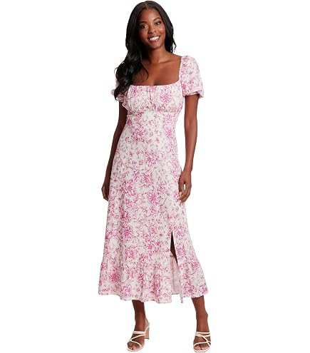London Times Women's Dresses Square Neck Smocked Back Linen Blend Flattering Versatile Spring Summer Garden Party Dress, Ivory/Birchwood, 4 at Amazon Women's Clothing store