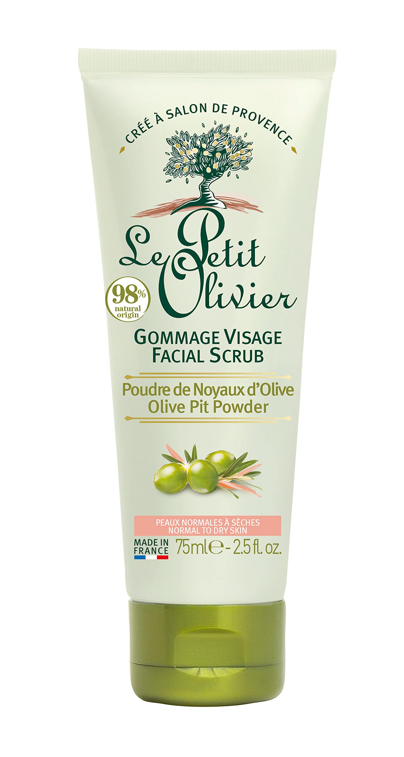 Le Petit Olivier Facial Scrub for Normal to Dry Skin - Olive Pit Powder for Women 2.5 oz