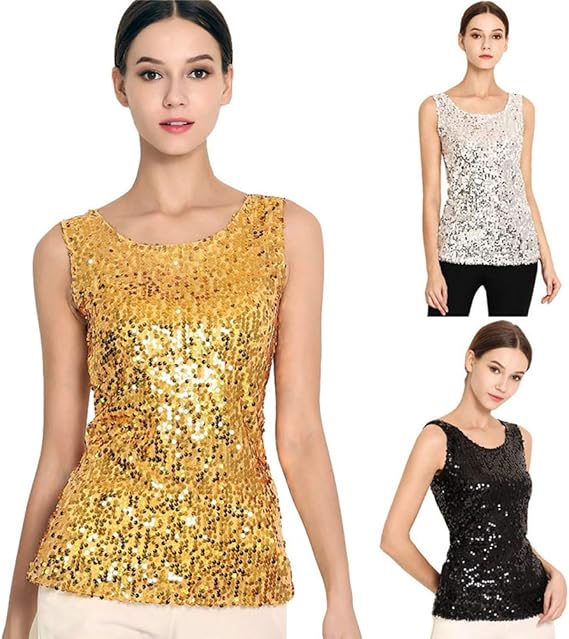 Amazon Blousehouse キャミソール レデイース タンクトップ ノースリーブ トップス スパンコール スリム 大きいサイズ ピカピカ カジュアル フォーマル ｏｌ 通勤 普段着 キャミソール タンクトップ 通販