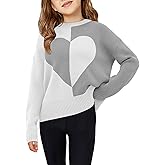 Haloumoning Girls Heart Sweater Kids Cute Color Block Knit Sweaters 7-14 Years