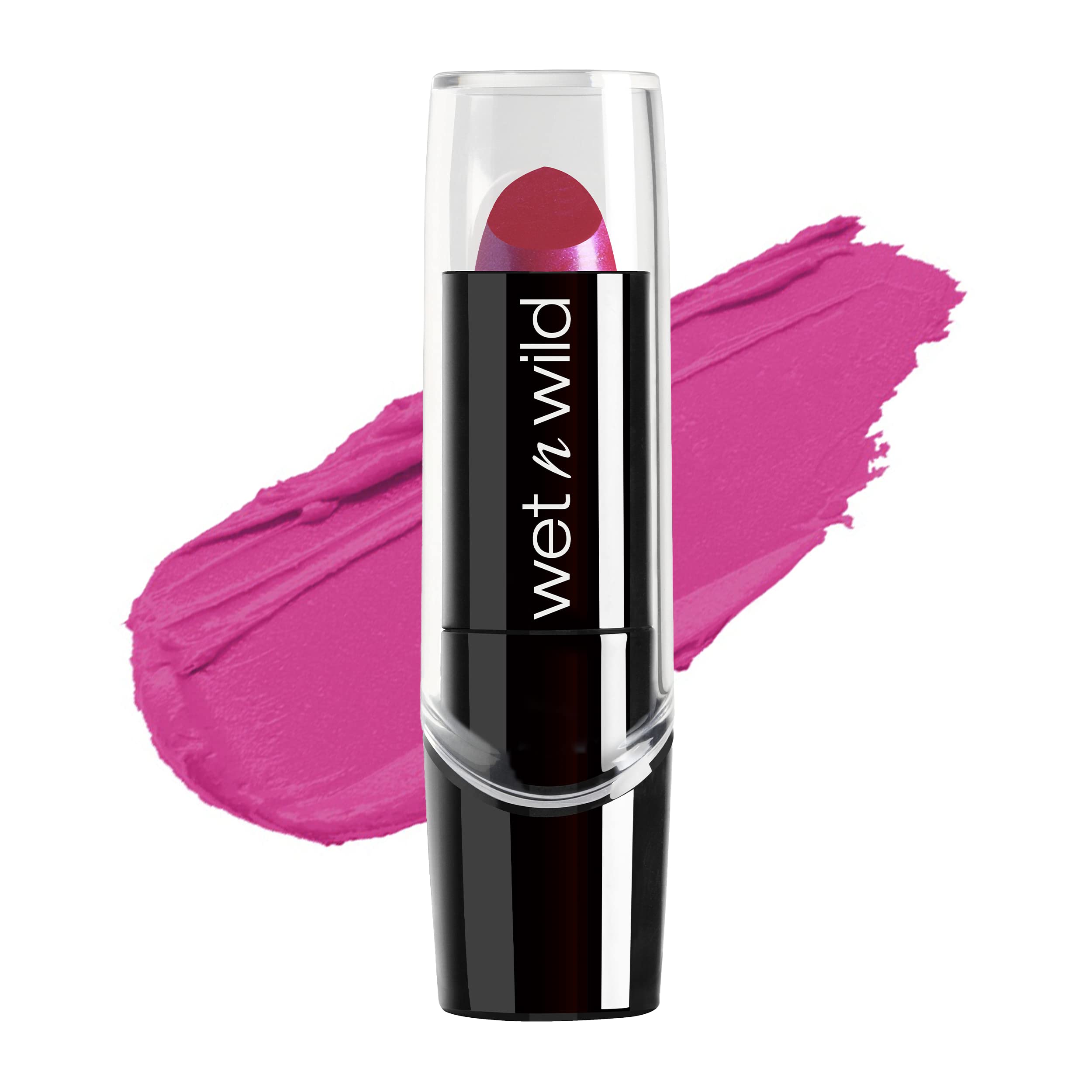 Photo 1 of wet n wild Silk Finish Lipstick, Hydrating Rich Buildable Lip Color, Formulated with Vitamins A,E, & Macadamia for Ultimate Hydration, Cruelty-Free & Vegan - Fuchsia with Blue Pearl