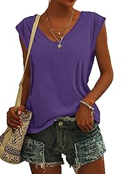AUSELILY Womens Cap Sleeve T-Shirt Casual Loose Fit