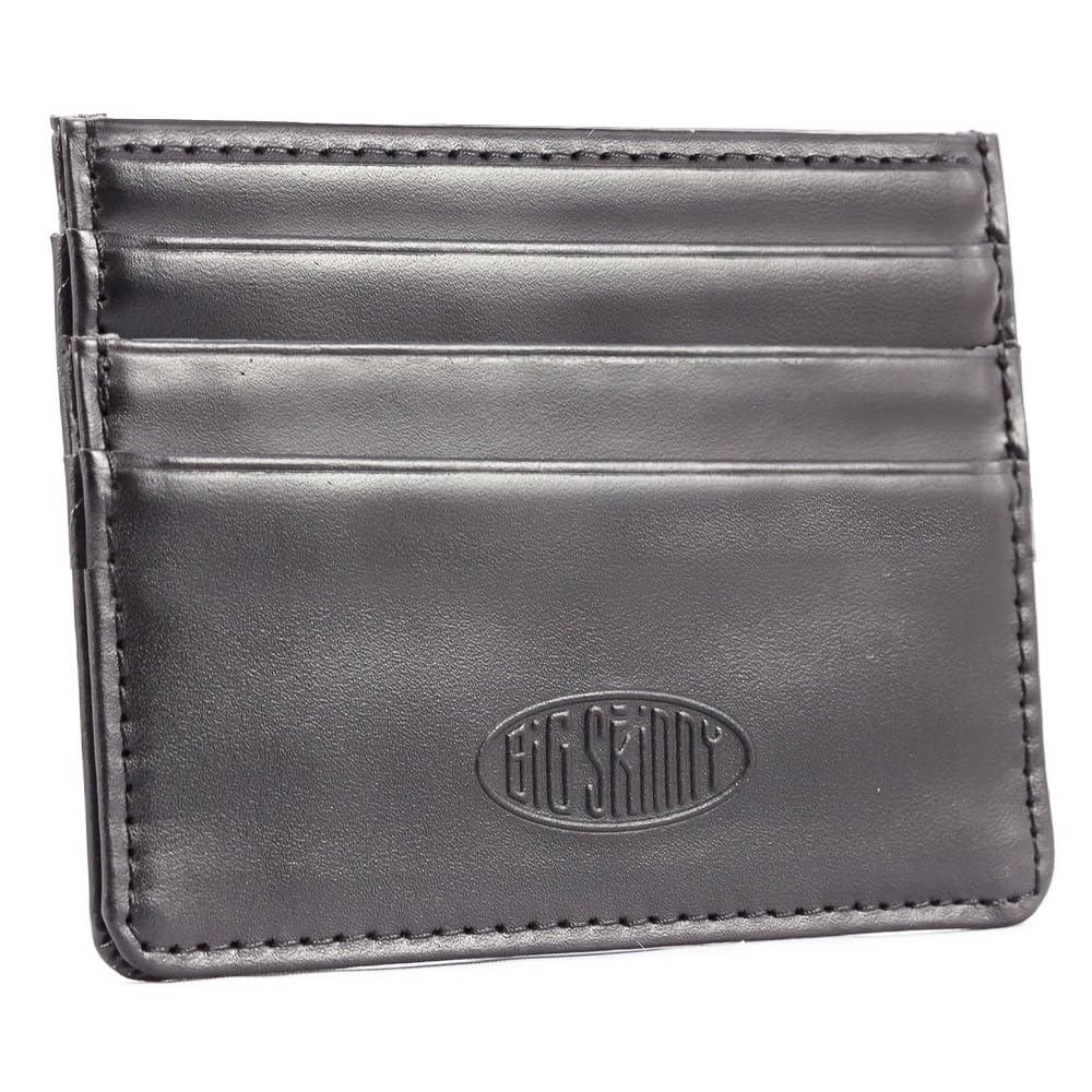 Big Skinny Mini Skinny Leather Card Slim Wallet, Holds Up to 12 Cards, Black