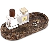 Natural Marble Tray Oval, Bathroom Vanity Tray for Countertop, Elegant Stone Decorative Organizer for Perfume, Jewelry, Home Decor (1, Dark Brown, 10 x 5 x 0.6)