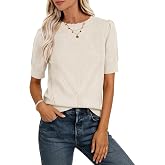 Yeokou Women&rsquo;s Puff Sleeve Openwork Knit Top Lightweight Summer Sweater