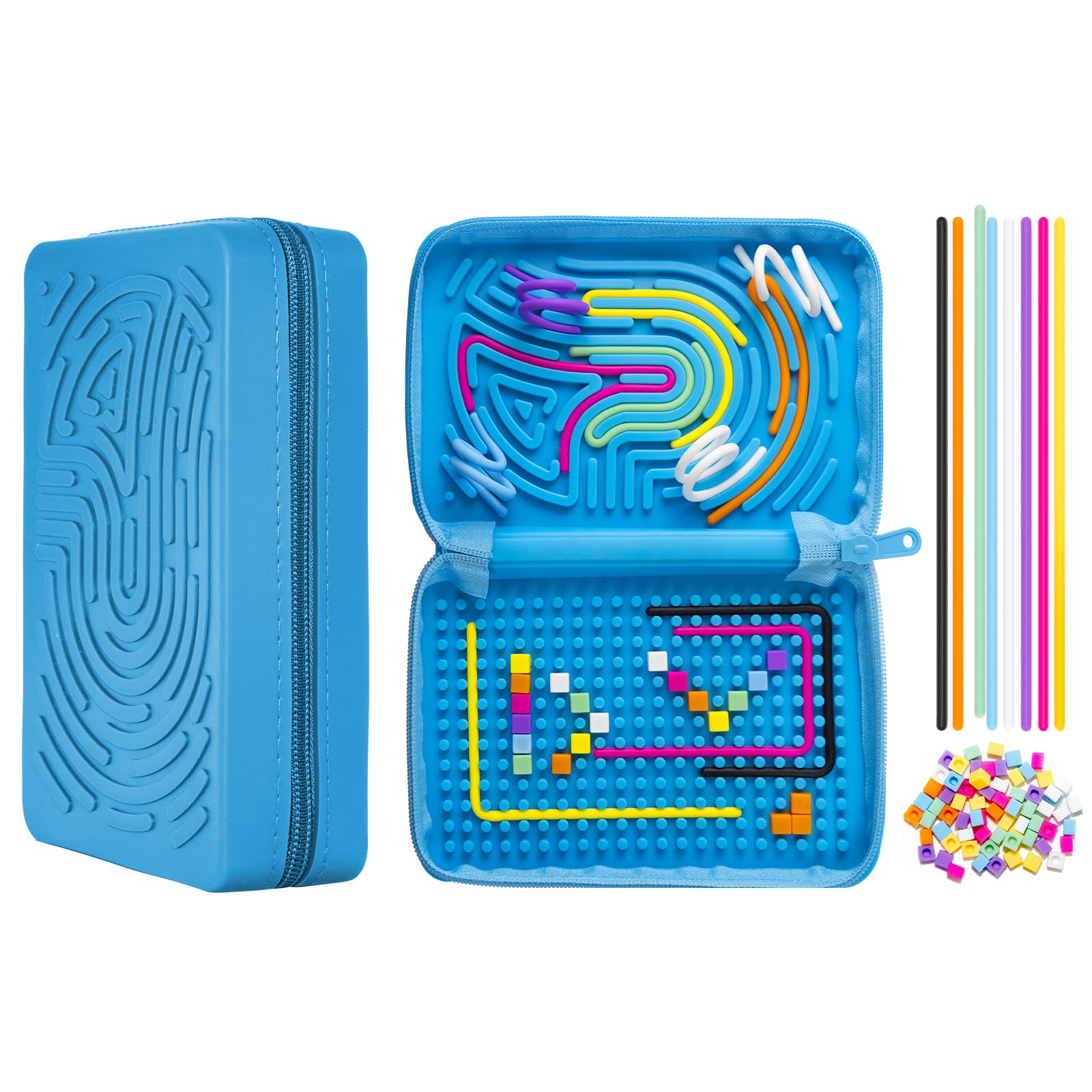 Sensory Activity Board, Silicone Fidget Toys with storage function for Stress Relief, Calming, Focus, ADHD and Autism,10 Colors Sensory Toy Game Controller for Kids 3 4 5 + & Adults with 36 Strings