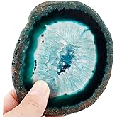 Nupuyai Polished Agate Geode Slices Cup Mats Coasters for Drinks Set of 2, Natural Stone Slab Place Cards for Wedding, Decorative Stone for Home Decoration 3-4 inches