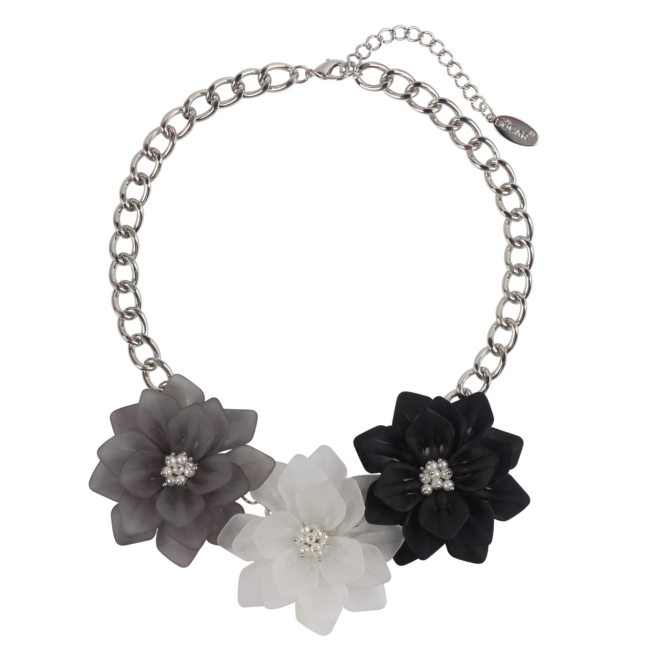 Bocar Newest Acrylic Pendant Collar Flower Statement Choker Necklace for Women (NK-10243-Grey)
