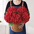 JINWOE 5Pcs Red Silk Hydrangea Artificial Flowers, 20Inch Large Halloween Christmas Lifelike Flowers for Indoor Bouquet Table