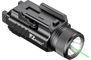 EZshoot 2000 Lumen Pistol Light Laser Combo, Magnetic Rechargeable Green Laser Light Combo with Quick Release Adjustable Slide Rail, Tactical Picatinny Flashlight for Home Defence, Hunting