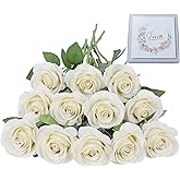 LVEFIT Artificial Rose Flower Artificial Flowers Flower with Long Stem Silk Roses Bouquet for Wedding Bridal Shower Party Home Decoration (Beige, 12 Pcs)