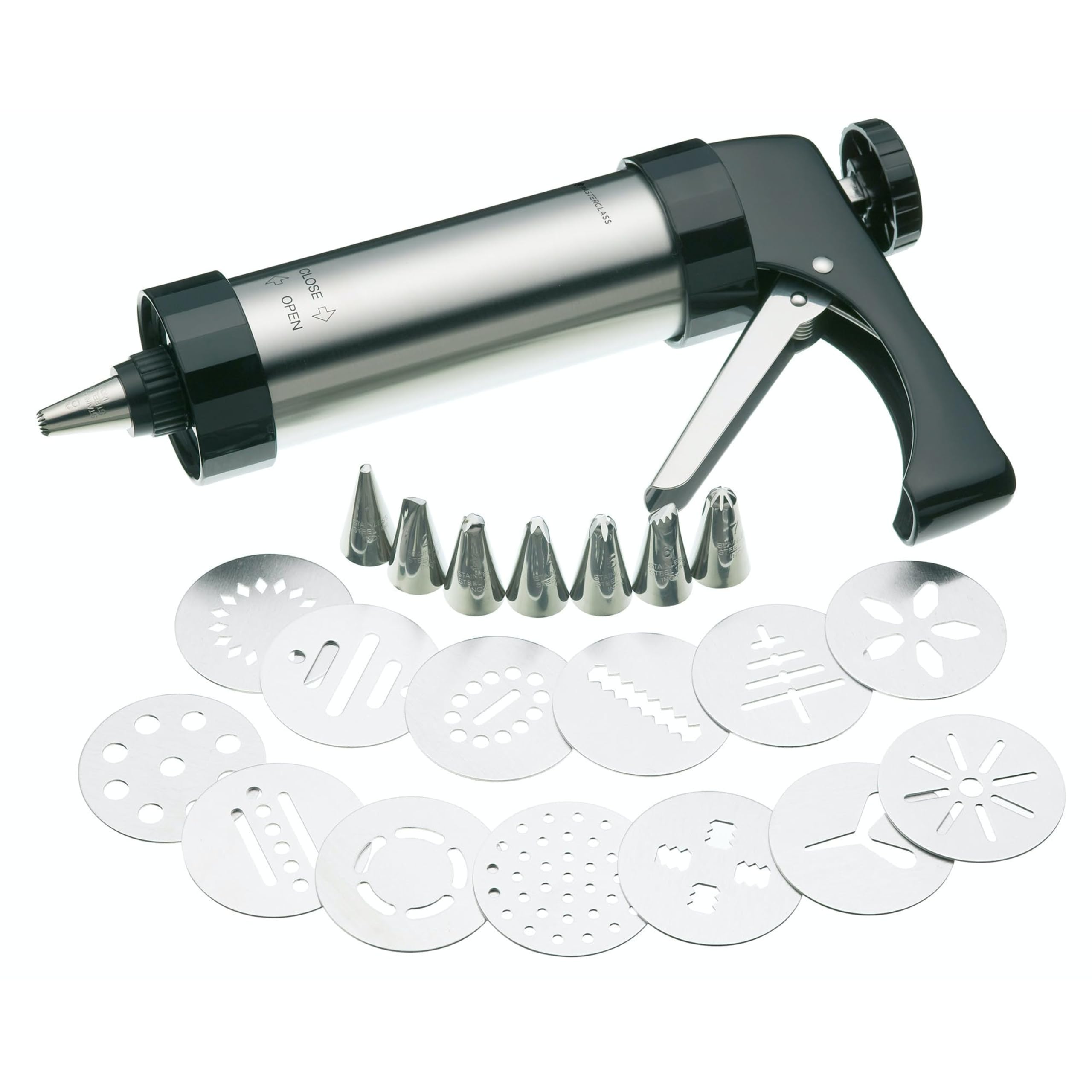 MasterClass Icing Set and Biscuit Maker, with Eight Nozzles and Thirteen Cutters, Display Boxed, 22 Pieces