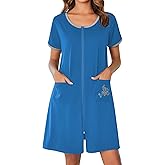 Ekouaer Zip Up Robes for Women Short Sleeves Zipper House Coat Short Bathrobes Lightweight Nightgown with Pockets S-3XL