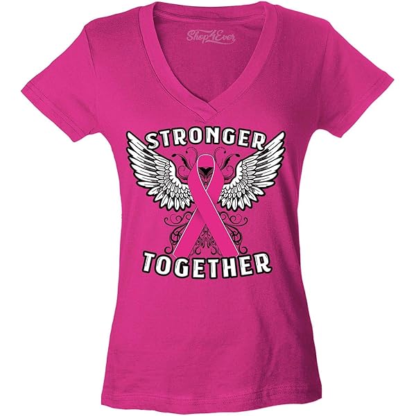 T-Shirt Femme Cancer Du Sein Octobre Rose - Col V, Ruban Papillon