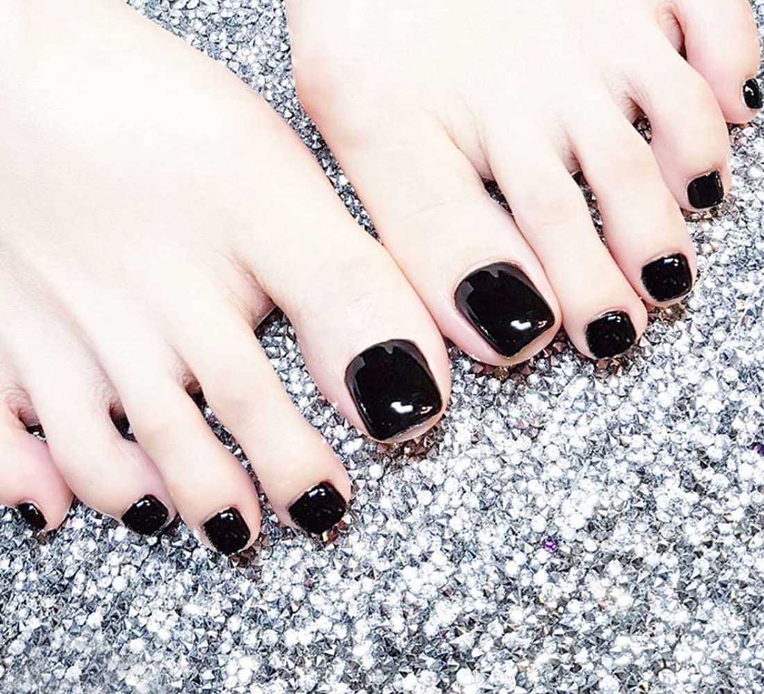 BSLVWG Pure Color False Toe Nails Short Glitter Metal Fake Toenail Full Cover Artificial Foot Nail Tips for Women and Girls(24Pcs) (02)