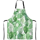 Lefolen Cute Watercolor Cactus Adjustable Bib Apron, Succulent Olive Green Botanical Cooking Kitchen Apron for Men Women