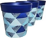 Hum Flowerpots 22cm Set of 3 Blue Geometric Indoor Outdoor Plastic Pots