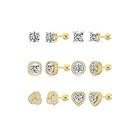 M MOOHAM Stud Earrings for Women - Hypoallergenic 14k Gold Plated Flat Back Studs Earrings for Sensitive Ears Gold Plated Stud Cubic Zirconia Earring Sets for Women S925 Post Earring Jewelry Gifts