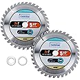 Luckyway 2-Pack 5-1/2 Inch 36T with 5/8 Inch Arbor TCT Circular Saw Blade Finishing and Trimming Saw Blade, Cordless Trim Saw Blade for Cutting Wood(1/2-Inch and 10-mm Reducer Bushings Include)