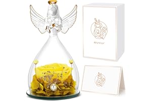 RIANEAN Mothers Day Rose Gifts, Angel Rose Gifts for Mom, Preserved Flower Gifts in Glass Angel Figurines for Grandma from Daughter, Yellow Real Rose Gifts for Wife on Mothers Day Birthday Gifts for Women