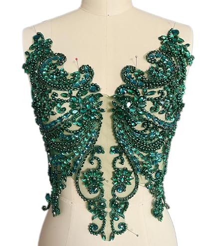 Handmade Rhinestone Lace Bodice Applique With Beads & Crystals - Sew Or Glue On Dresses, Brown, 44x34cm - View #14