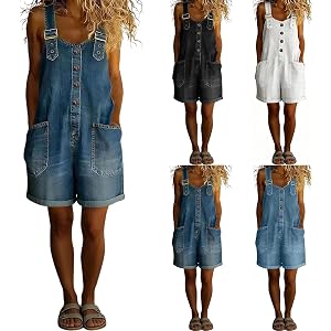 Novlewign Denim Overall Shorts for Women Button Front Wide Leg Loose Bib Jean Shortalls Casual Summer Y2K Romper with Pockets