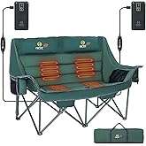 Nice C Heated Camping Chair with Battery, Heated Double Camping Couch, Oversized Thick Padded Loveseat, Heated Camping Chair for Adults, with Cooler Bag, Bottle Opener, Power Bank (Green)