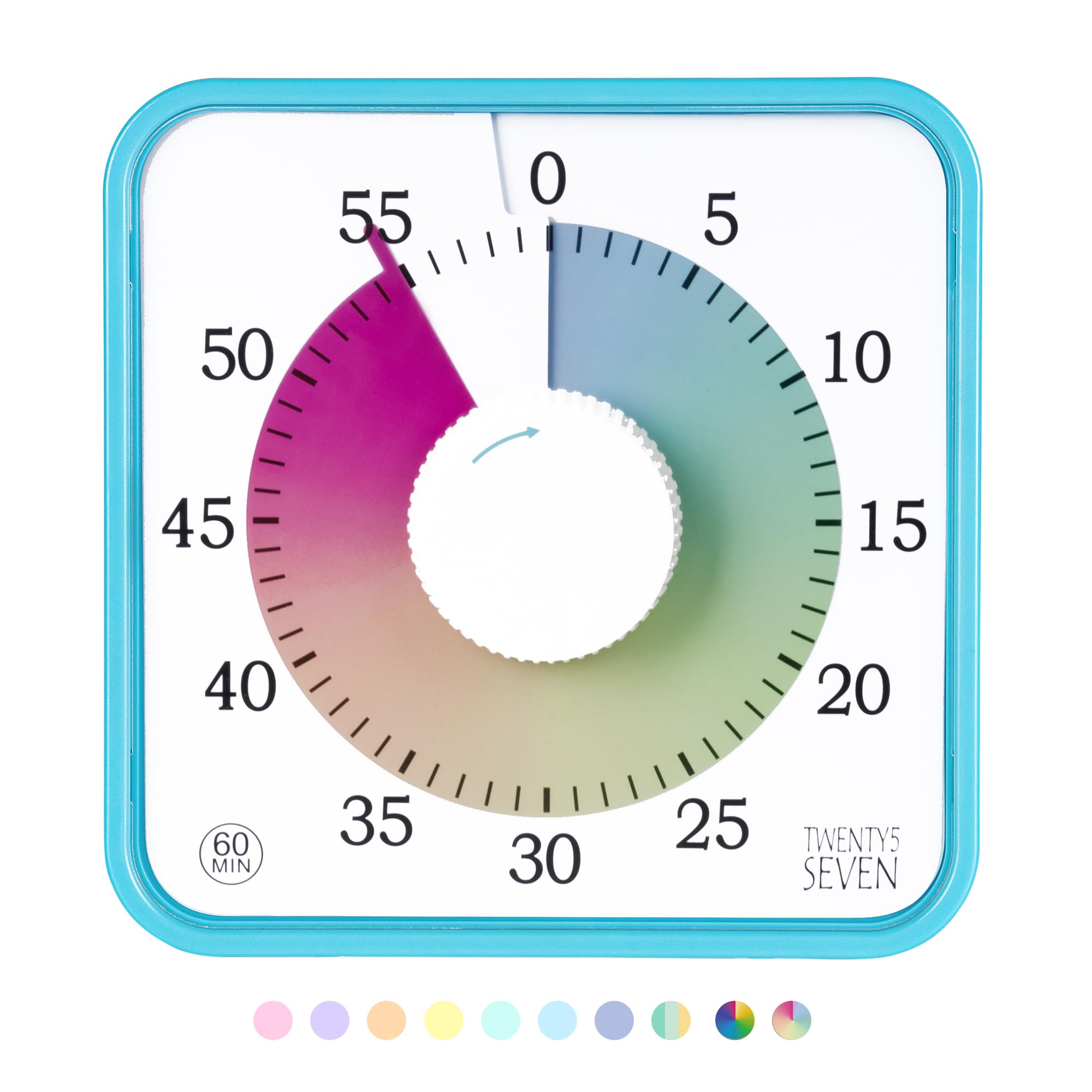 Visual Timer 7.5 inch; 60 Minute 1 Hour Countdown Timer for Kids Classroom Home Office Meeting, Mechanical Countdown Clock for Time Management Magnetic, Sky Blue with Colorful Disc White Knob