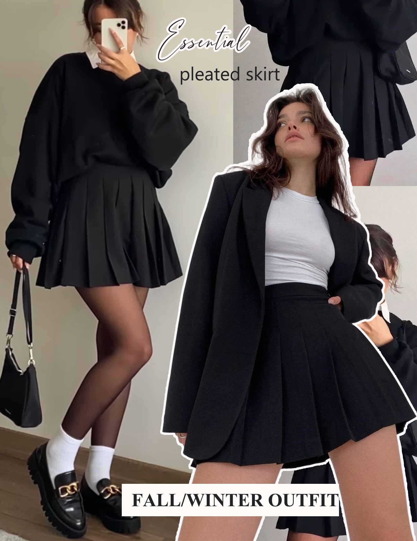 Avidlove Short Pleated Skirts for Women Cheerleader School Uniform High Waist Tennis Skater Mini Skirt （ Black, S