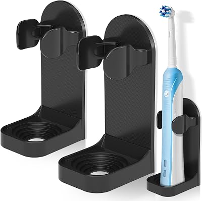 HOMMAND 2 Pack Electric Toothbrush Holder Wall Mounted with 3M Adhesive Black