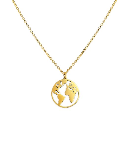 LUAMAYA Damen Halskette | Edelstahlketten mit verschiedenen Motiven in Gold, Silber und Roségold | Globus, Coins, Plättchen, 