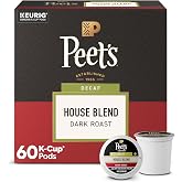 Peet's Coffee Coffee Pods, Dark Roast, Decaf House Blend, 60 K Cups