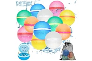 RURING Reusable Water Balloons for Kids, 12PCS Magnetic Refillable Latex-Free Silicone Water Bomb with Mesh Bag, Summer Toys Beach toys Swimming Pool Party Supplies Bath Toy Outdoor Idea Gift for Kids