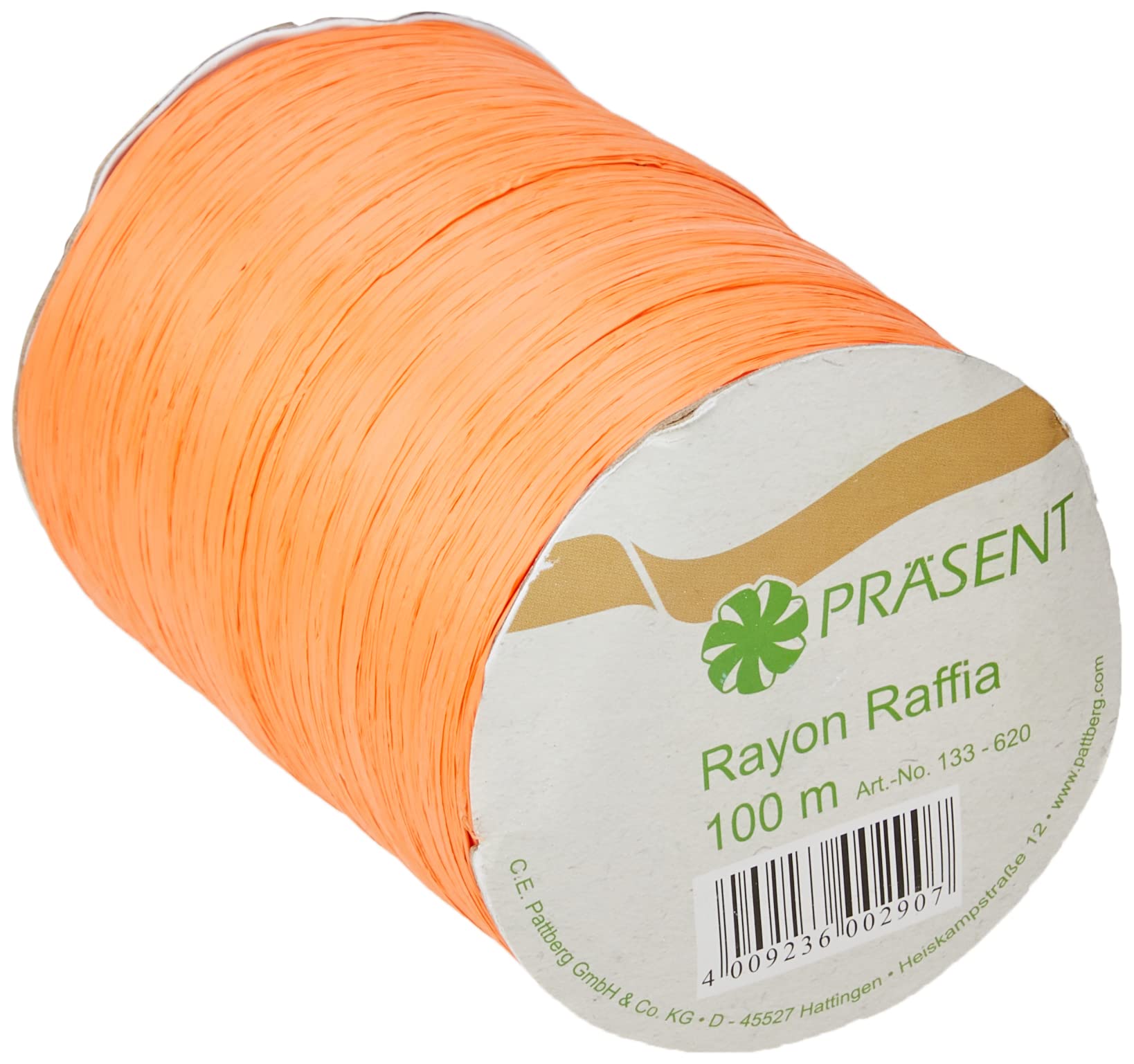 PRÄSENT - Rayon Raffia Biodegradable Ribbon Tangerine 100 meter spool