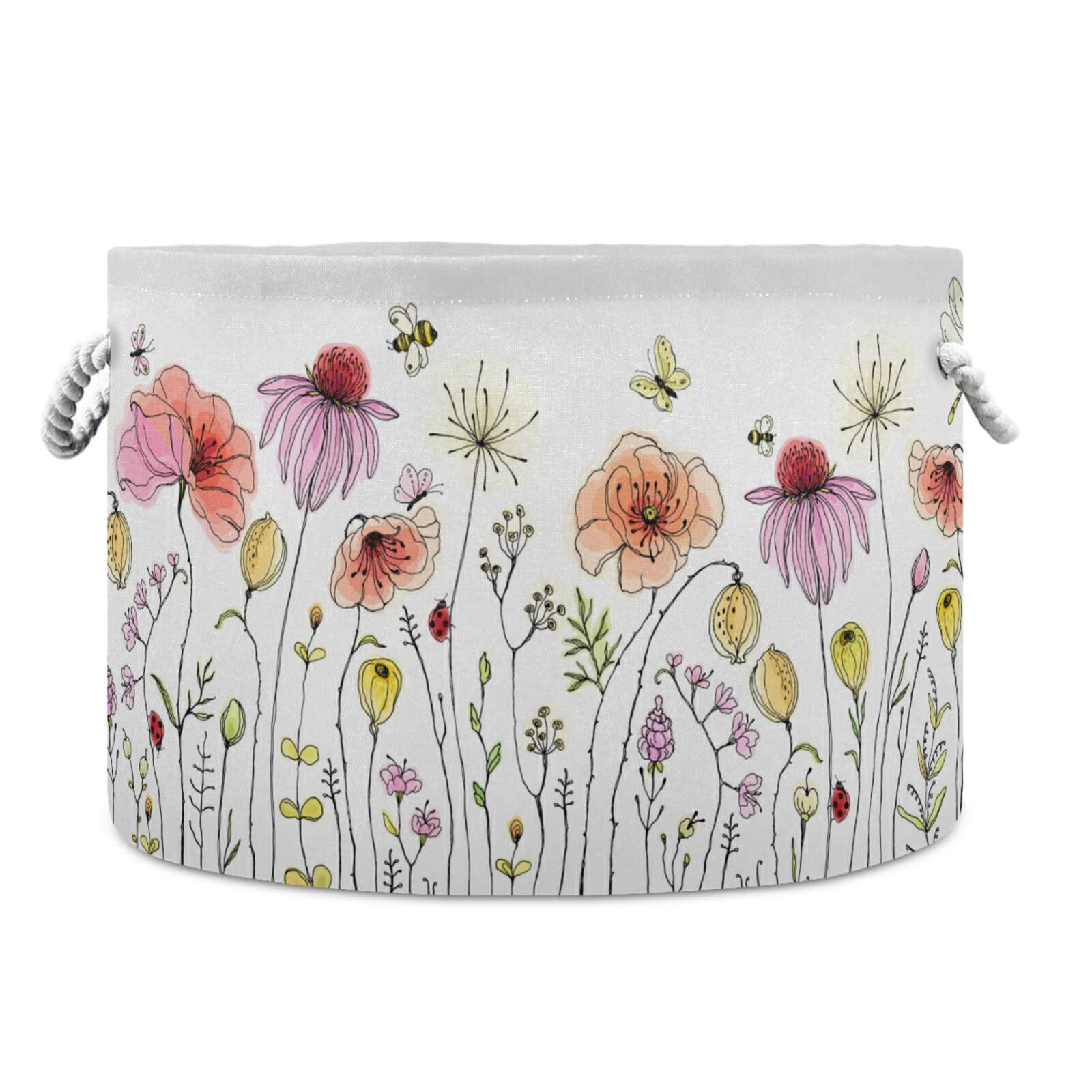 Photo 1 of xigua Cotton Rope Basket Colorful Wildflowers Baby Laundry Basket Blanket Kids Toy Storage Basket