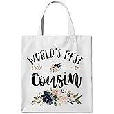WAITPI Cousin Gifts Canvas Tote Bag, World's Best Cousin Gifts Tote Bag for Women Cousin, Floral Cousin Christmas Birthday Aesthetic Reusable Tote Bag Gifts for Holiday