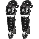Beutyal Catcher Leg Guards Baseball Softball Shin Guards Double Knee Armor | Youth and Adult Sizes Adjustable Straps Full Shin Protection Umpire Gear Black Navy Red White