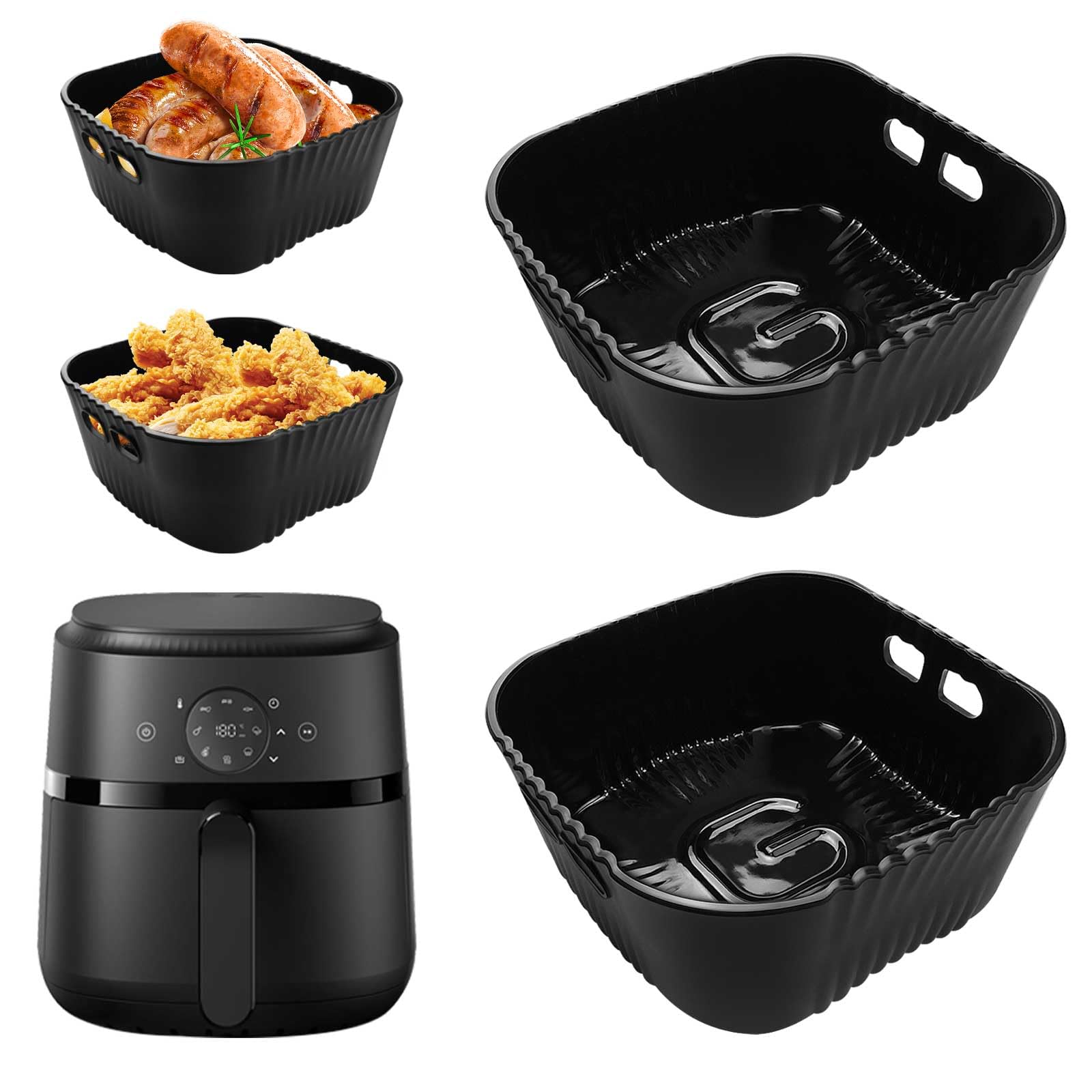 20CM Airfryer Silikonform Zubehör für Philips 2000 Series 4,2L (NA229/00), Russell Hobbs L 4L, COSORI Lite 3.8L, 2 Stück Platin-Silikonform Zubehör für Heißluftfritteusen, Wiederverwendbar