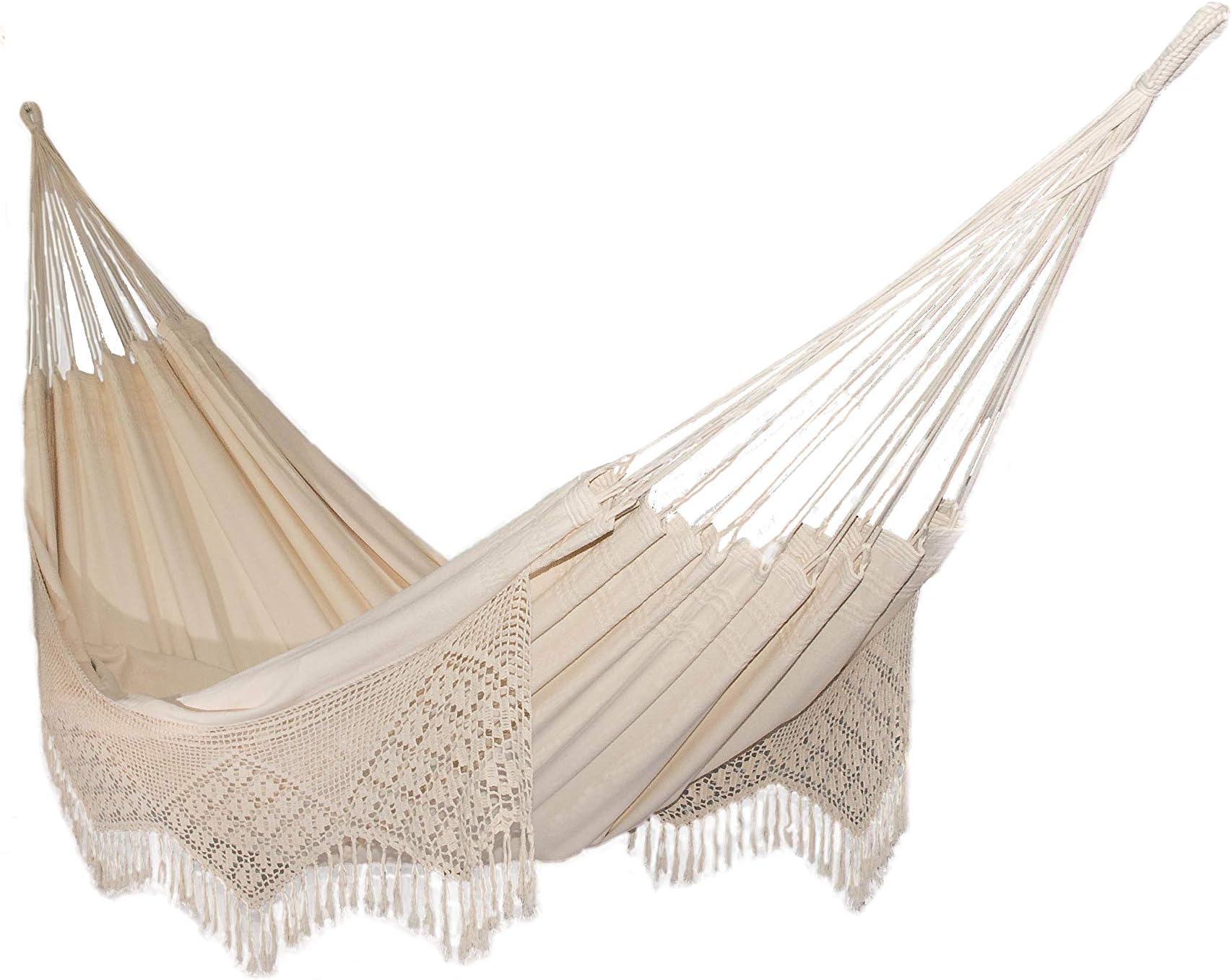 Nanalou Brazilian Fringe Hammock, 100% Cotton, Made in Brazil (Double, Natural)
